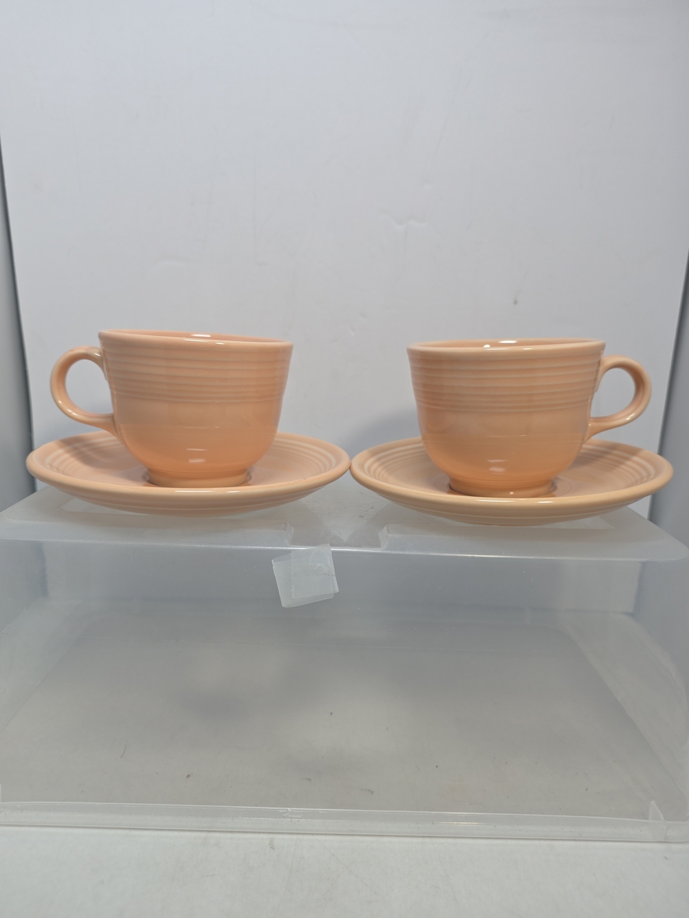 Fiesta Ware Apricot Flat Coffee Cups & Saucers Set of 2 Homer Laughlin